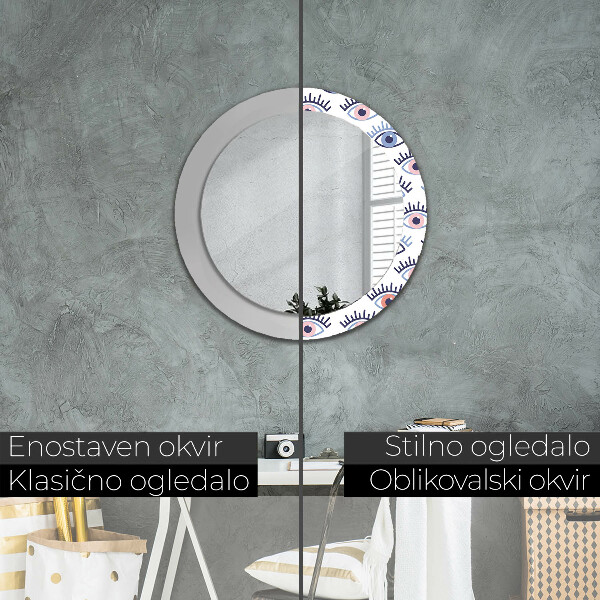 Miroir rond cadre avec impression Style des yeux modernes