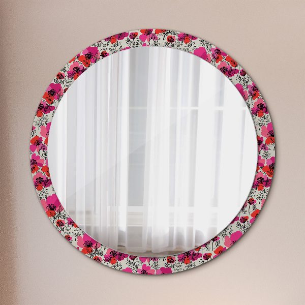 Miroir rond cadre avec impression Coquelicots roses