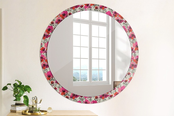 Miroir rond cadre avec impression Coquelicots roses