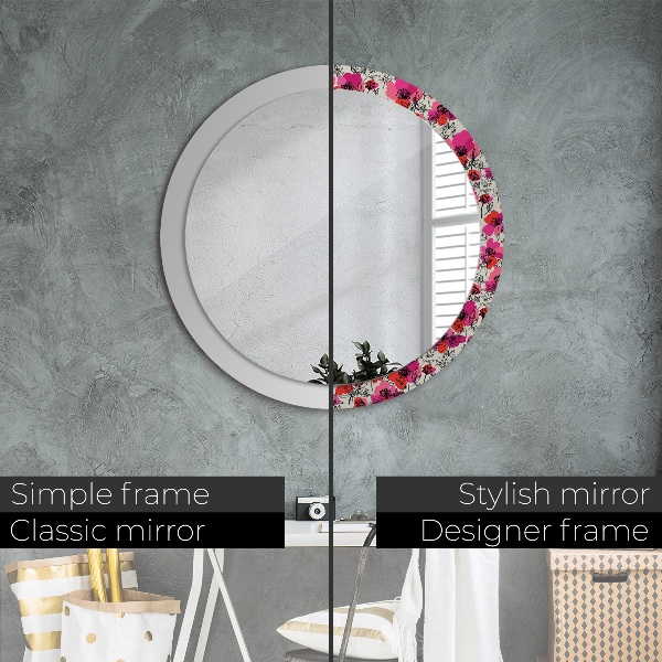 Miroir rond cadre avec impression Coquelicots roses