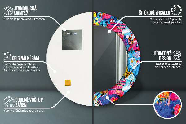 Miroir rond cadre avec impression Gribouillis colorés