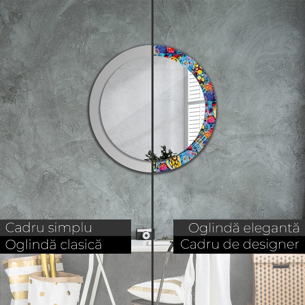 Miroir rond cadre avec impression Gribouillis colorés