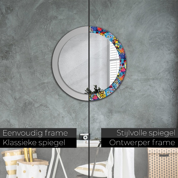 Miroir rond cadre avec impression Gribouillis colorés