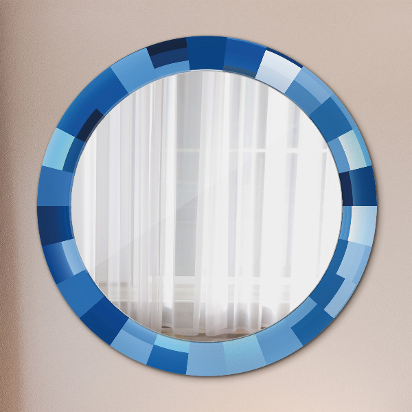 Miroir rond cadre avec impression Résumé bleu