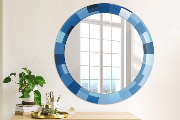 Miroir rond cadre avec impression Résumé bleu