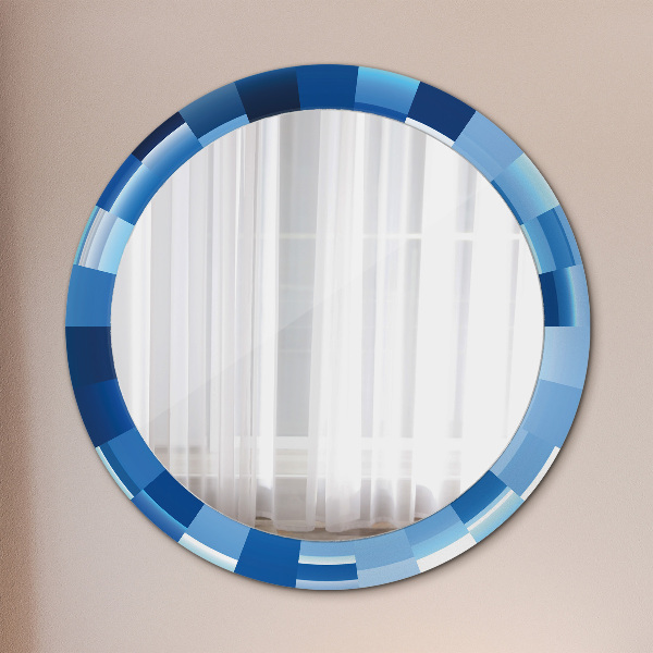 Miroir rond cadre avec impression Résumé bleu
