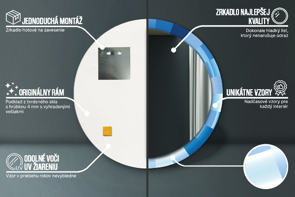 Miroir rond cadre avec impression Résumé bleu