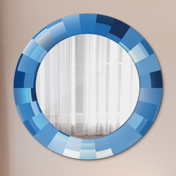 Miroir rond cadre avec impression Résumé bleu