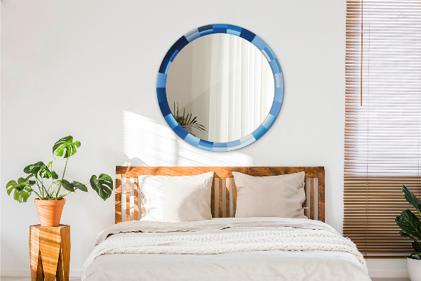 Miroir rond cadre avec impression Résumé bleu