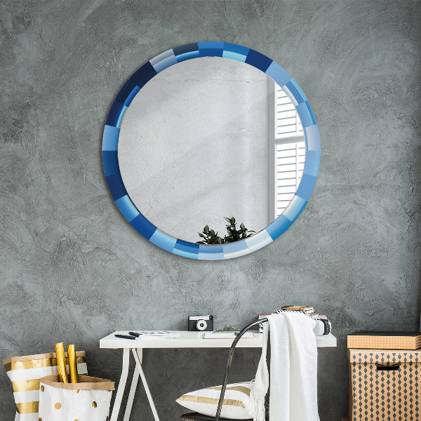 Miroir rond cadre avec impression Résumé bleu