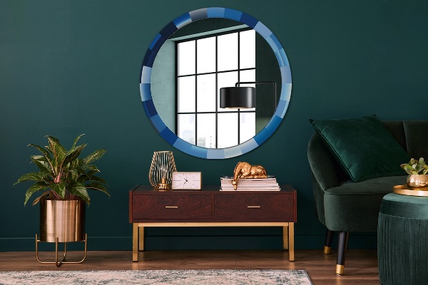 Miroir rond cadre avec impression Résumé bleu