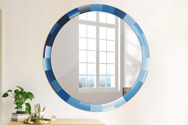 Miroir rond cadre avec impression Résumé bleu