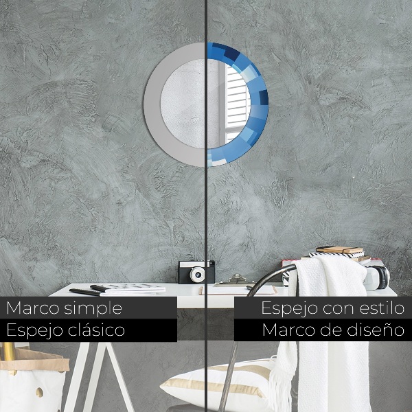 Miroir rond cadre avec impression Résumé bleu