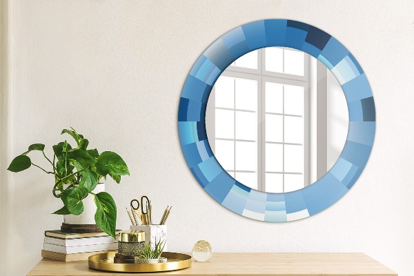 Miroir rond cadre avec impression Résumé bleu