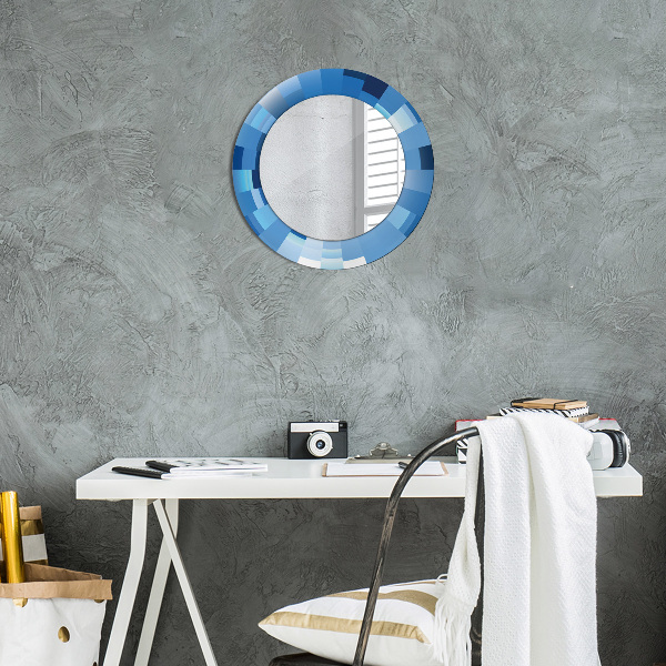 Miroir rond cadre avec impression Résumé bleu