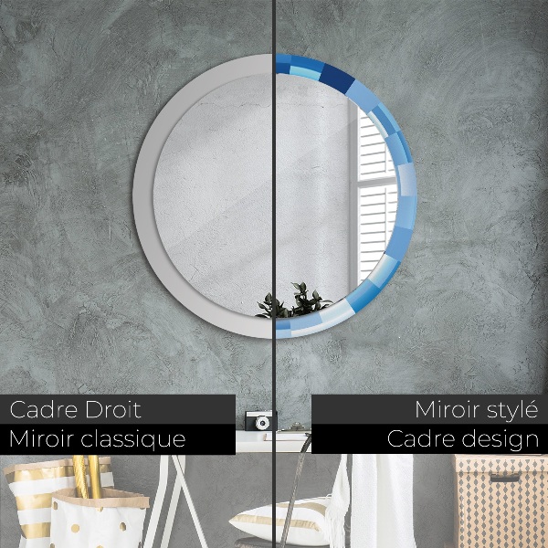 Miroir rond cadre avec impression Résumé bleu