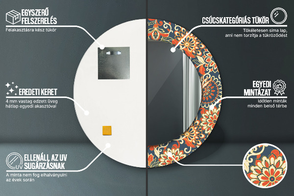 Miroir rond cadre avec impression Illustration de l'année de fleurs