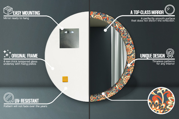 Miroir rond cadre avec impression Illustration de l'année de fleurs