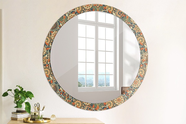 Miroir rond cadre avec impression Illustration de l'année de fleurs