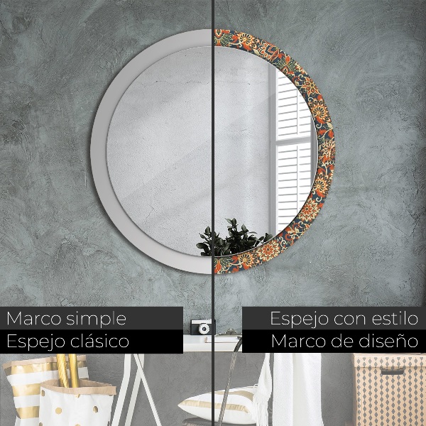 Miroir rond cadre avec impression Illustration de l'année de fleurs