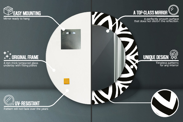 Miroir rond avec décoration Ornement géométrique noir