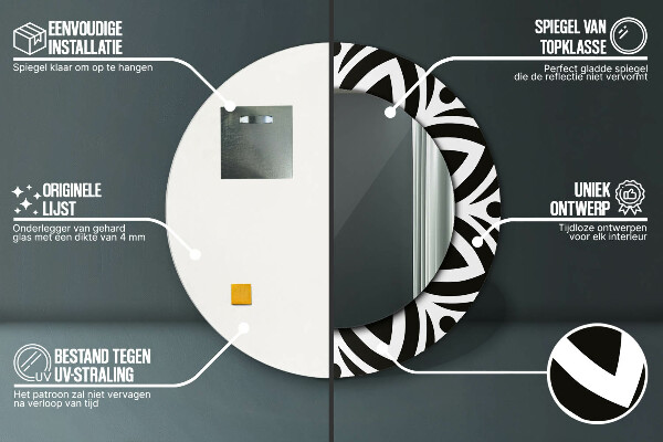 Miroir rond avec décoration Ornement géométrique noir