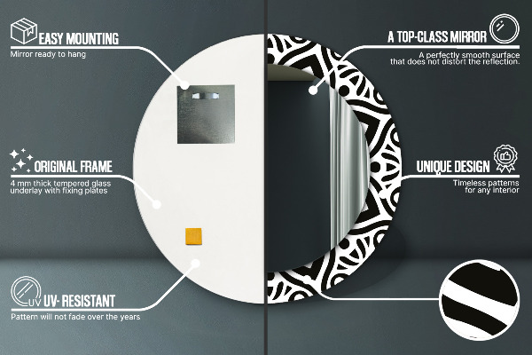 Miroir rond avec décoration Ornement géométrique noir