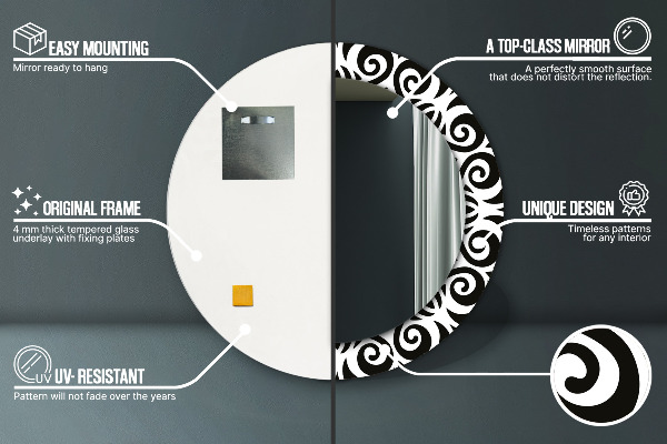 Miroir rond avec décoration Ornement géométrique noir