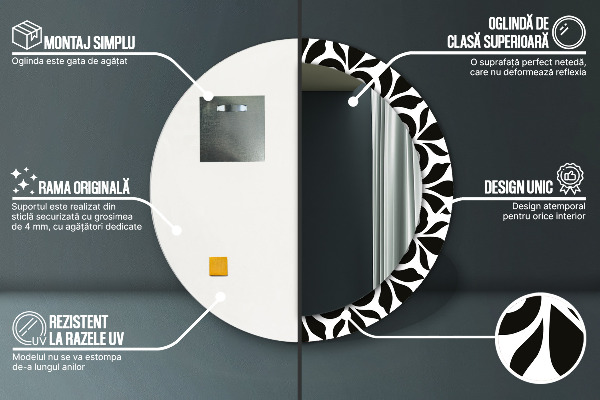 Miroir rond avec décoration Ornement géométrique noir