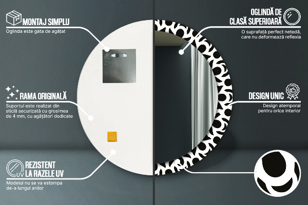 Miroir rond avec décoration Ornement géométrique noir