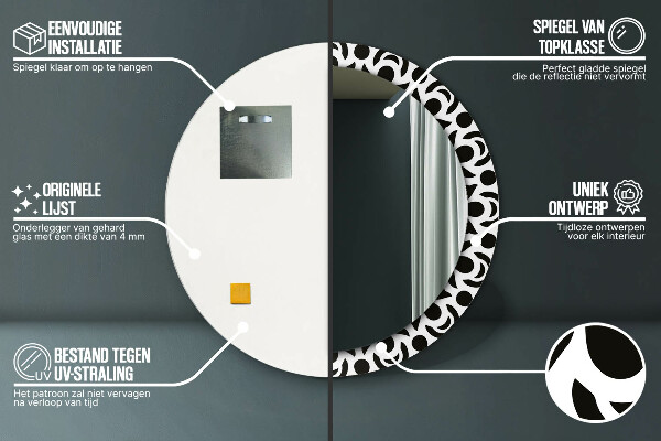 Miroir rond avec décoration Ornement géométrique noir