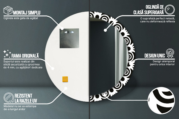 Miroir rond avec décoration Ornement géométrique noir