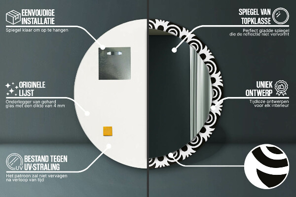 Miroir rond avec décoration Ornement géométrique noir