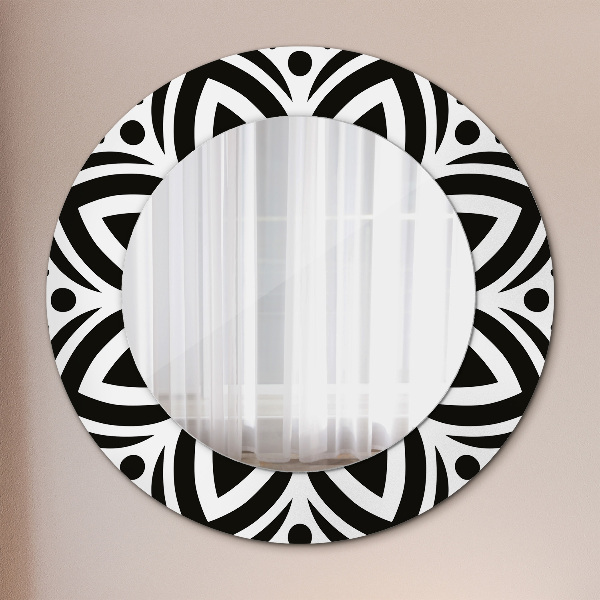 Miroir rond avec décoration Ornement géométrique noir