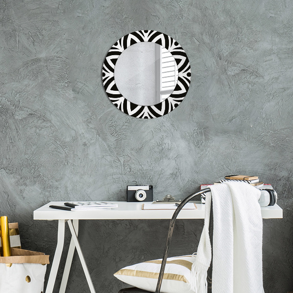 Miroir rond avec décoration Ornement géométrique noir
