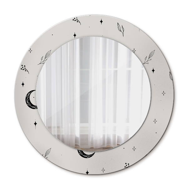 Miroir rond avec décoration Plantes florales griffonnantes