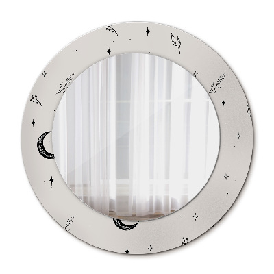 Miroir rond avec décoration Plantes florales griffonnantes