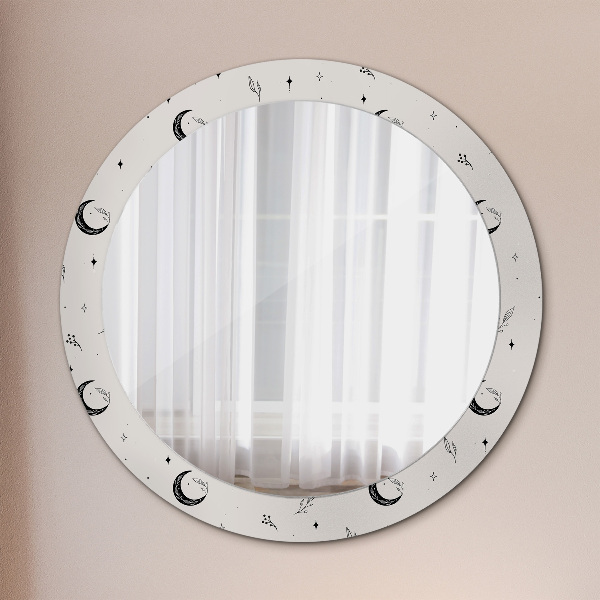 Miroir rond avec décoration Plantes florales griffonnantes