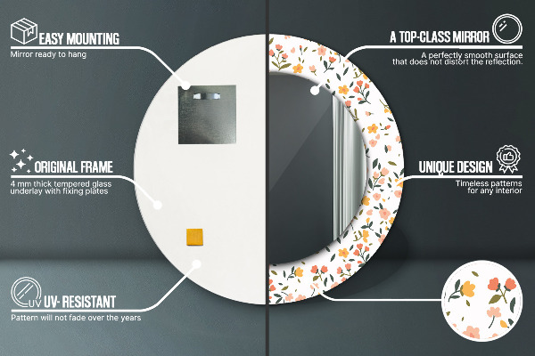 Miroir rond avec décoration Petites fleurs douces