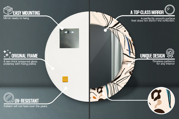 Miroir rond avec décoration Fleurs avec un motif de jungle