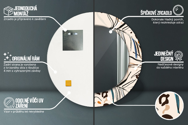 Miroir rond avec décoration Fleurs avec un motif de jungle