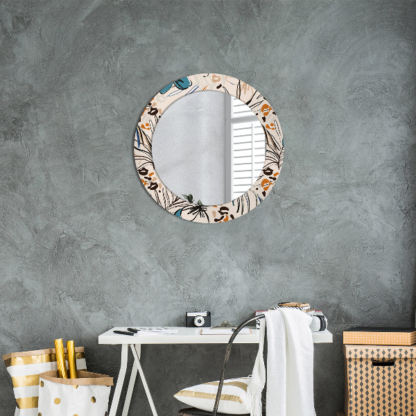 Miroir rond avec décoration Fleurs avec un motif de jungle