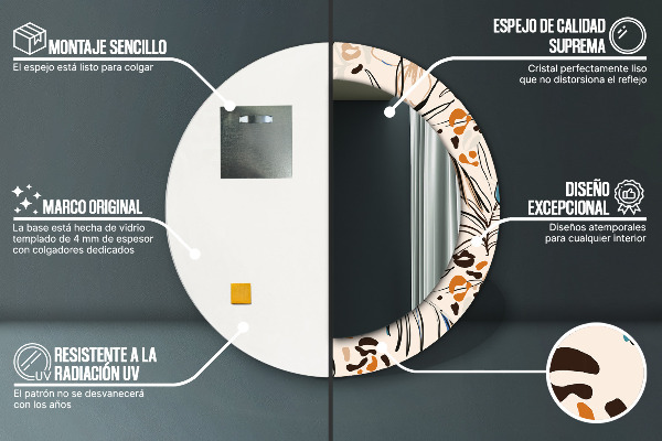 Miroir rond avec décoration Fleurs avec un motif de jungle