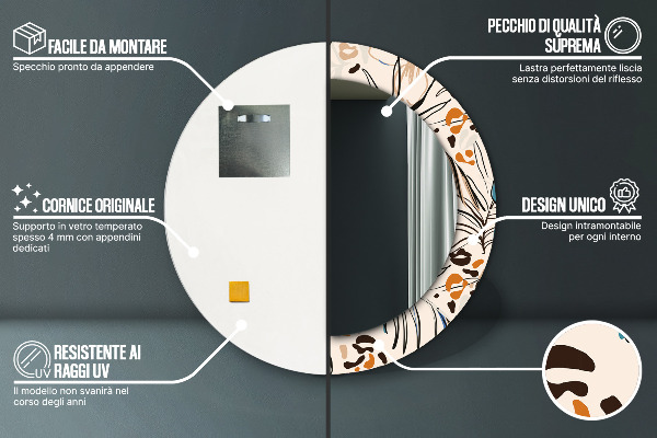 Miroir rond avec décoration Fleurs avec un motif de jungle