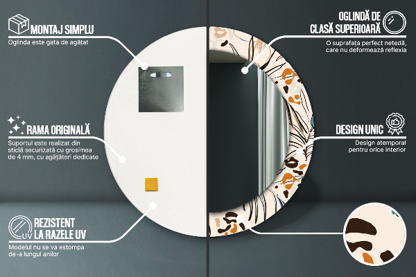 Miroir rond avec décoration Fleurs avec un motif de jungle