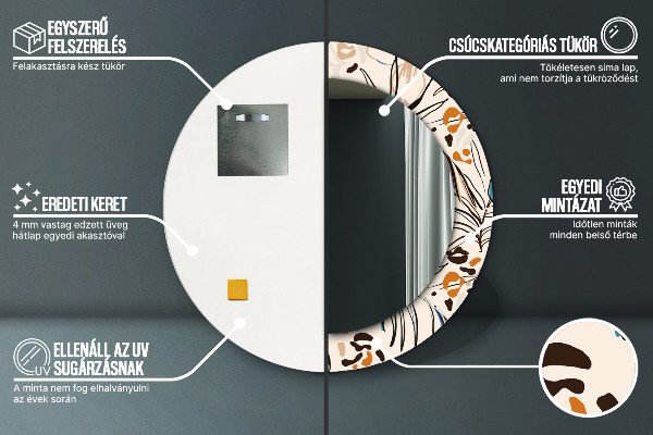 Miroir rond avec décoration Fleurs avec un motif de jungle