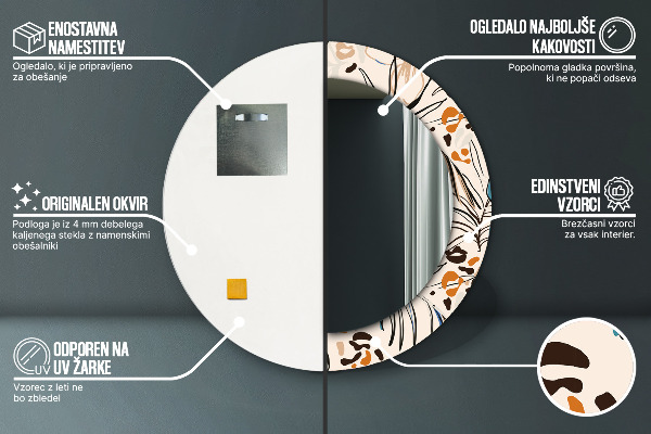 Miroir rond avec décoration Fleurs avec un motif de jungle