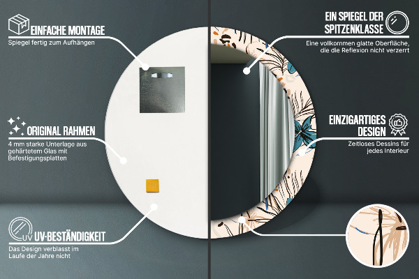 Miroir rond avec décoration Fleurs avec un motif de jungle