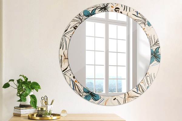 Miroir rond avec décoration Fleurs avec un motif de jungle
