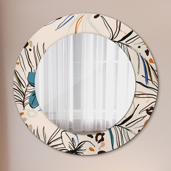 Miroir rond avec décoration Fleurs avec un motif de jungle